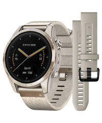 Garmin Epix Pro Gen 2 Sapphire Soft Gold Watch w Cream Heathered Nylon Band - 42mm