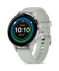 Garmin Venu 3S Silver Bezel w Sage Grey Case and Silicone Band