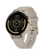 Garmin Venu 3S Soft Gold Bezel w French Grey Case and Silicone Band